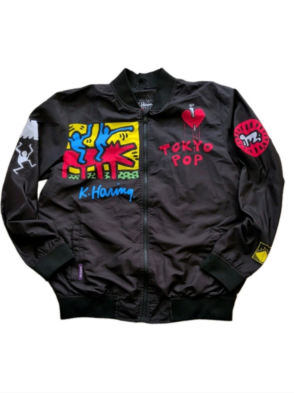 Members Only Black 'Tokyo Pop' K. Haring Graphic Bomber Jacket Size M